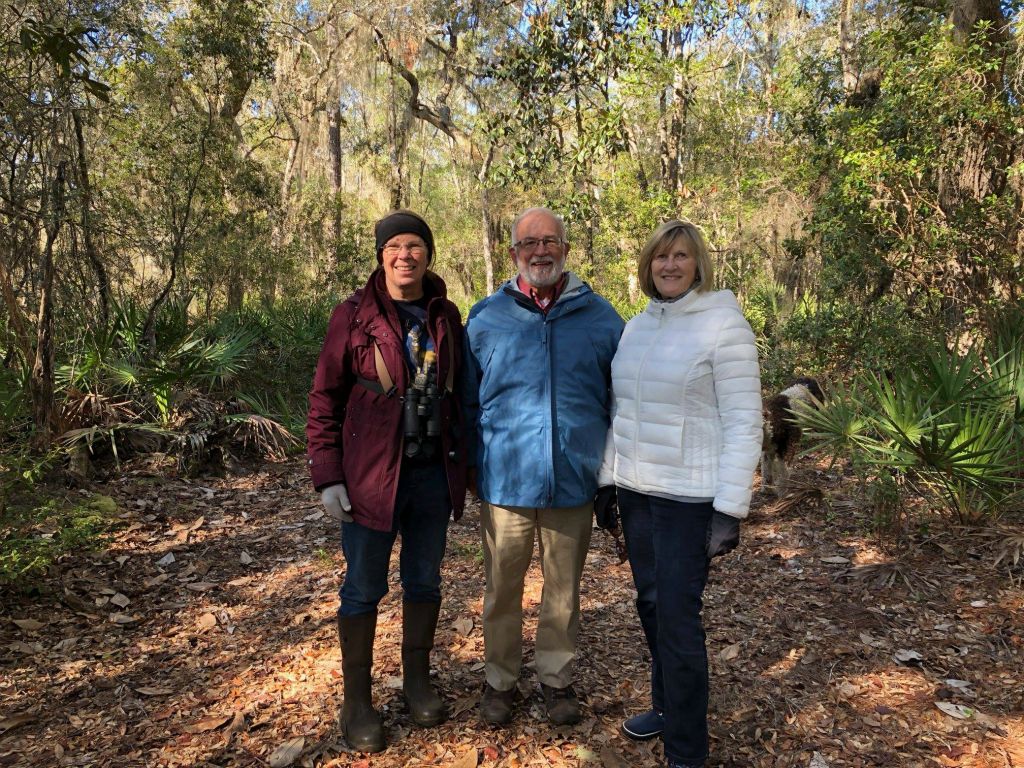 Donna with Mark and Linda Slager Boardman in the oak-scrub forest, late Jan 2018. It was so much fun showing you around. 