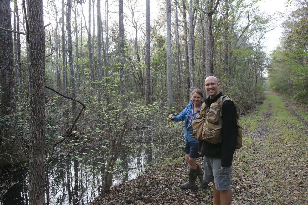 Donna and Nick examining one of our special natural areas, March 2014