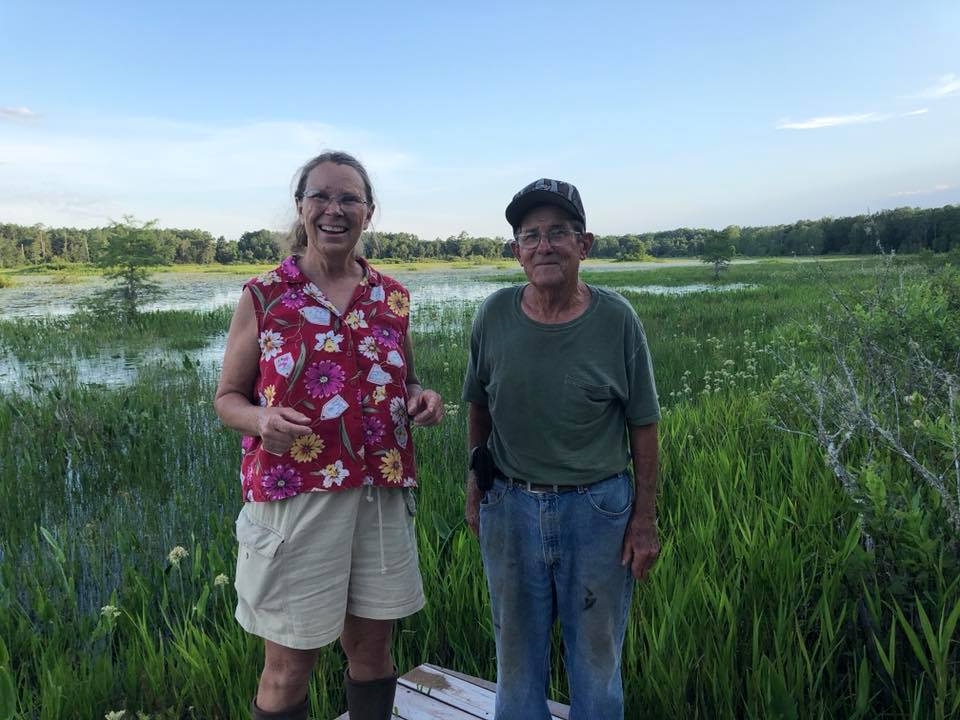 Donna McCollum and Tommy Aman on Cottonmouth Alley boardwalk, June 24, 2018. Tommy grew up exploring the wetland behind him. He and Virginia Aman have made the world of difference as friends and also in faciliatating our environmental stewardship of the Big Bend Wildlands Preserve! Thank you to the both of you!