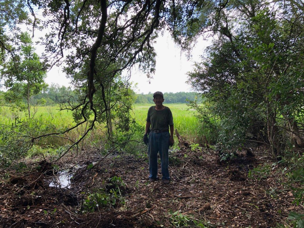 Tommy standing in front of the area that he opened with his tractor for the future positioning of the bird blind. June 27, 2018